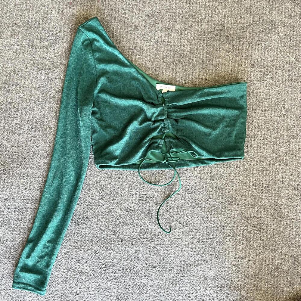 Better Be Green Lace Up One Shoulder Crop Top Women's Large